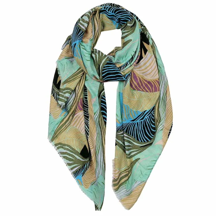 Tropical Leaf Printed Oblong Scarf