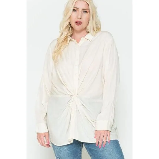 Twisted Knot Detail Oversized Satin Shirt