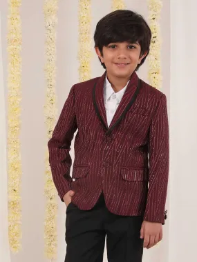 VASTRAMAY Boy's Maroon Sequined Blazer