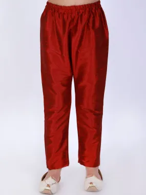 VASTRAMAY Boy's Maroon Solid Ethnic Pyjamas