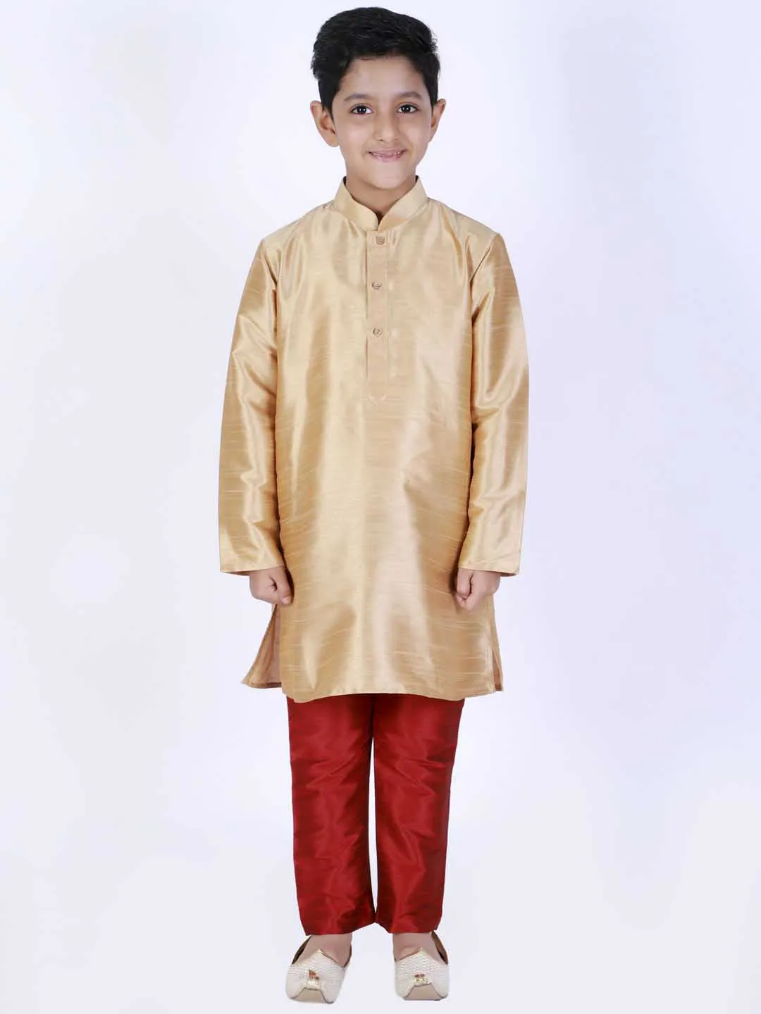 VASTRAMAY Boy's Maroon Solid Ethnic Pyjamas