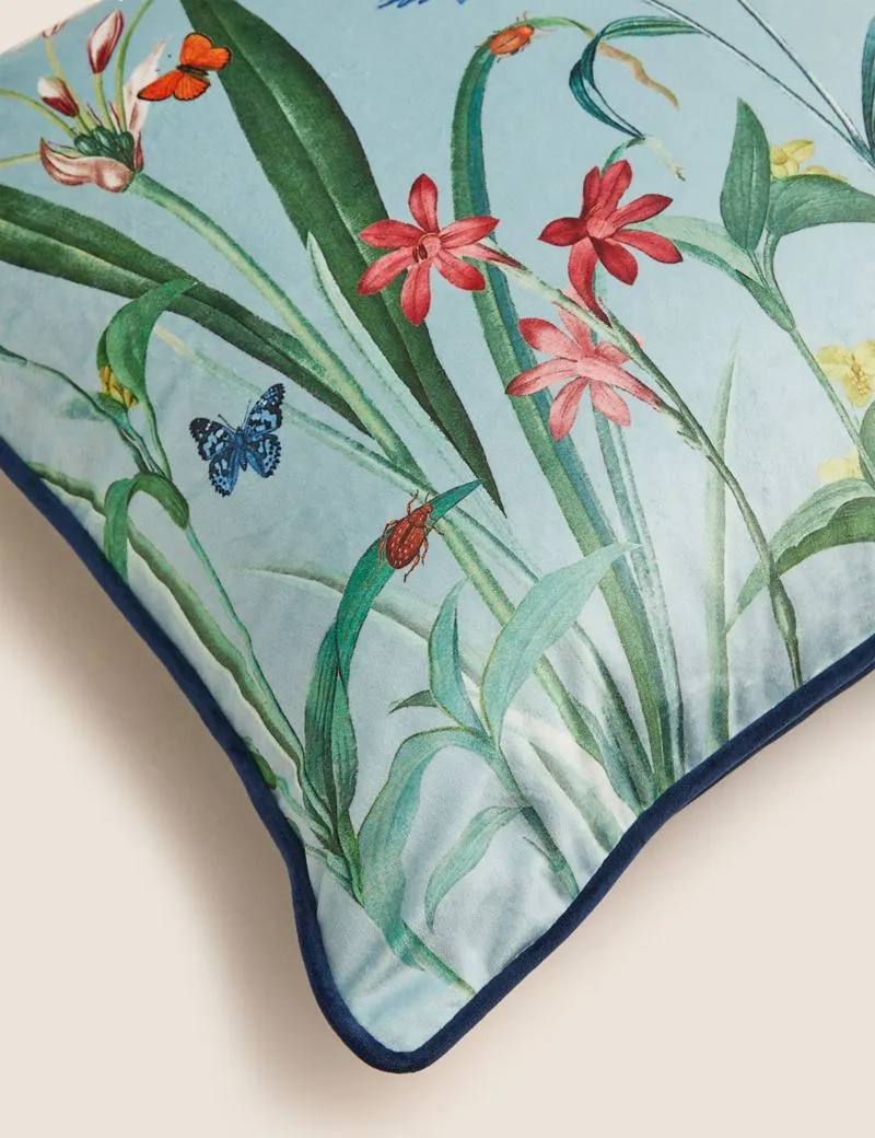 Velvet Butterfly Floral Piped Cushion