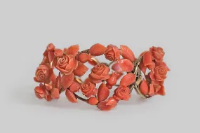 Victorian Coral Rose Garden Cuff Bracelet