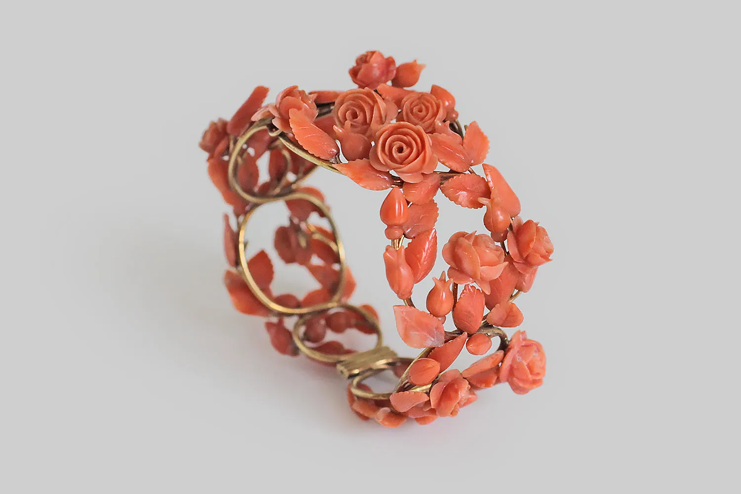 Victorian Coral Rose Garden Cuff Bracelet