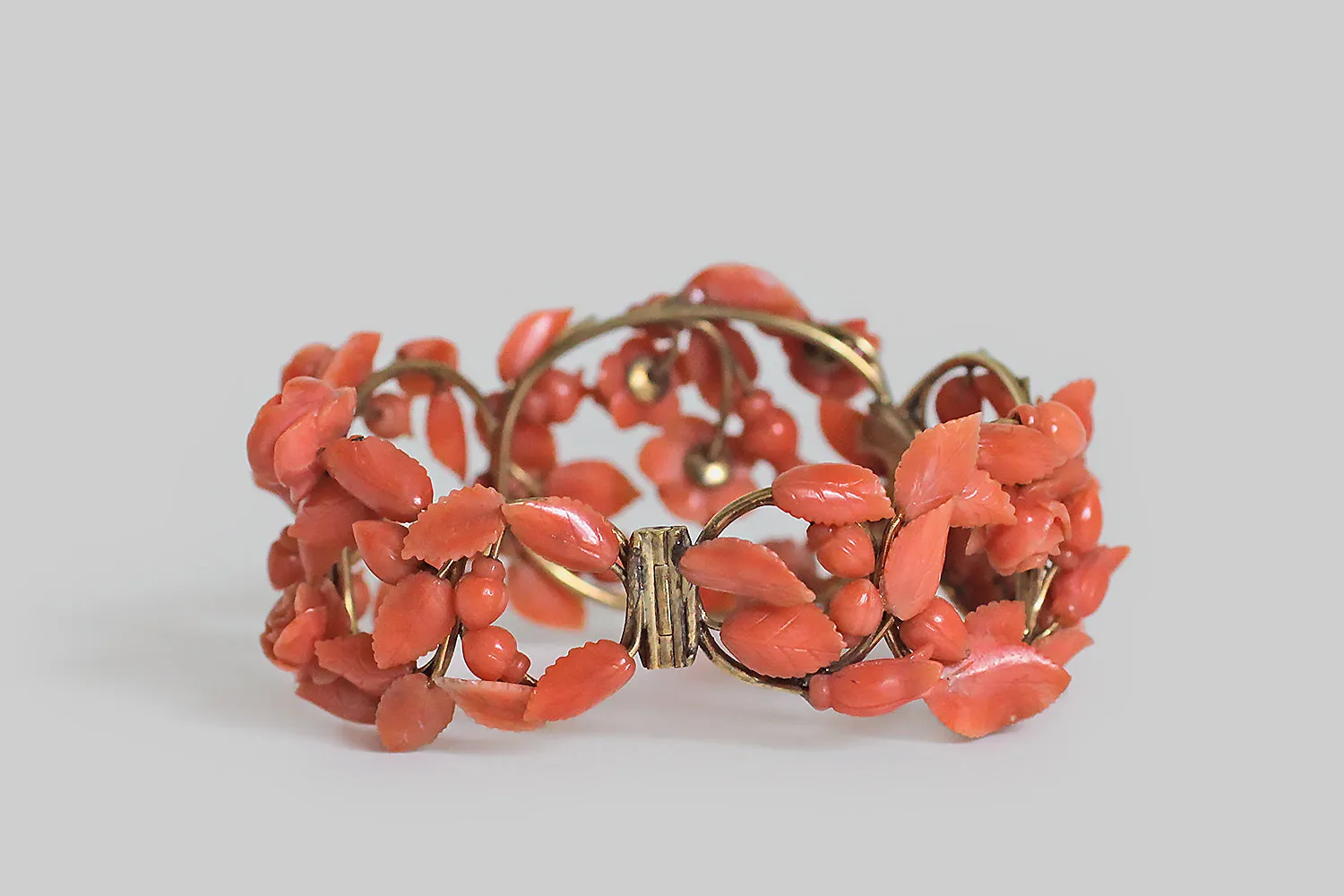 Victorian Coral Rose Garden Cuff Bracelet