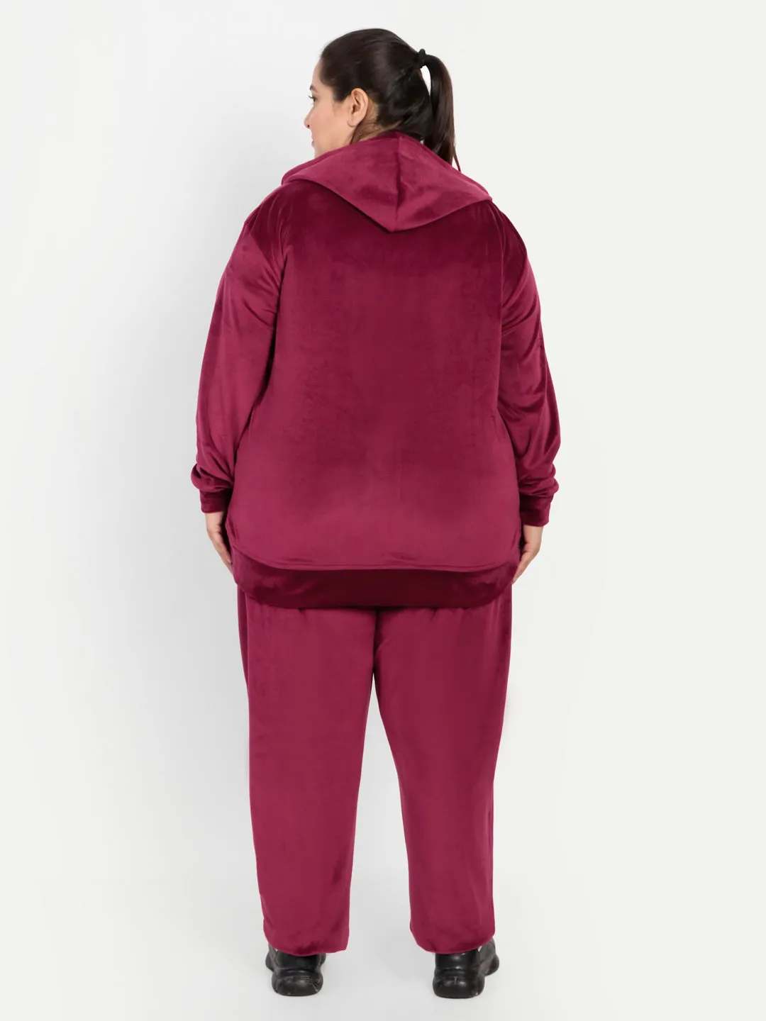 Winter Cotton Velvet Tracksuit For Women - Maroon