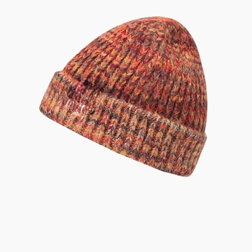 Women Coarse Knitted Mixed Color Letter Label All-match Warmth Beanie Hat