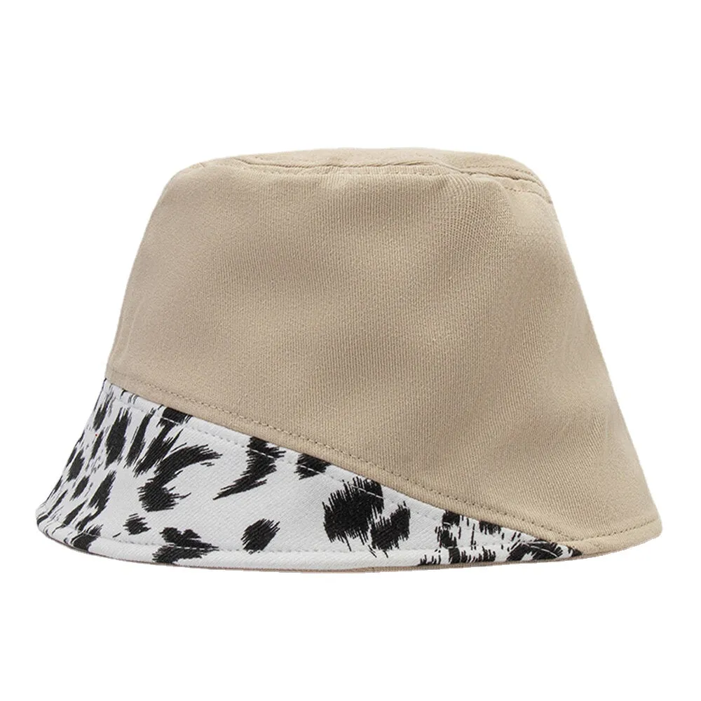 Women Patchwork Leopard Pattern Print Sun Hat Cotton Fashion All-match Sunscreen Bucket Hat