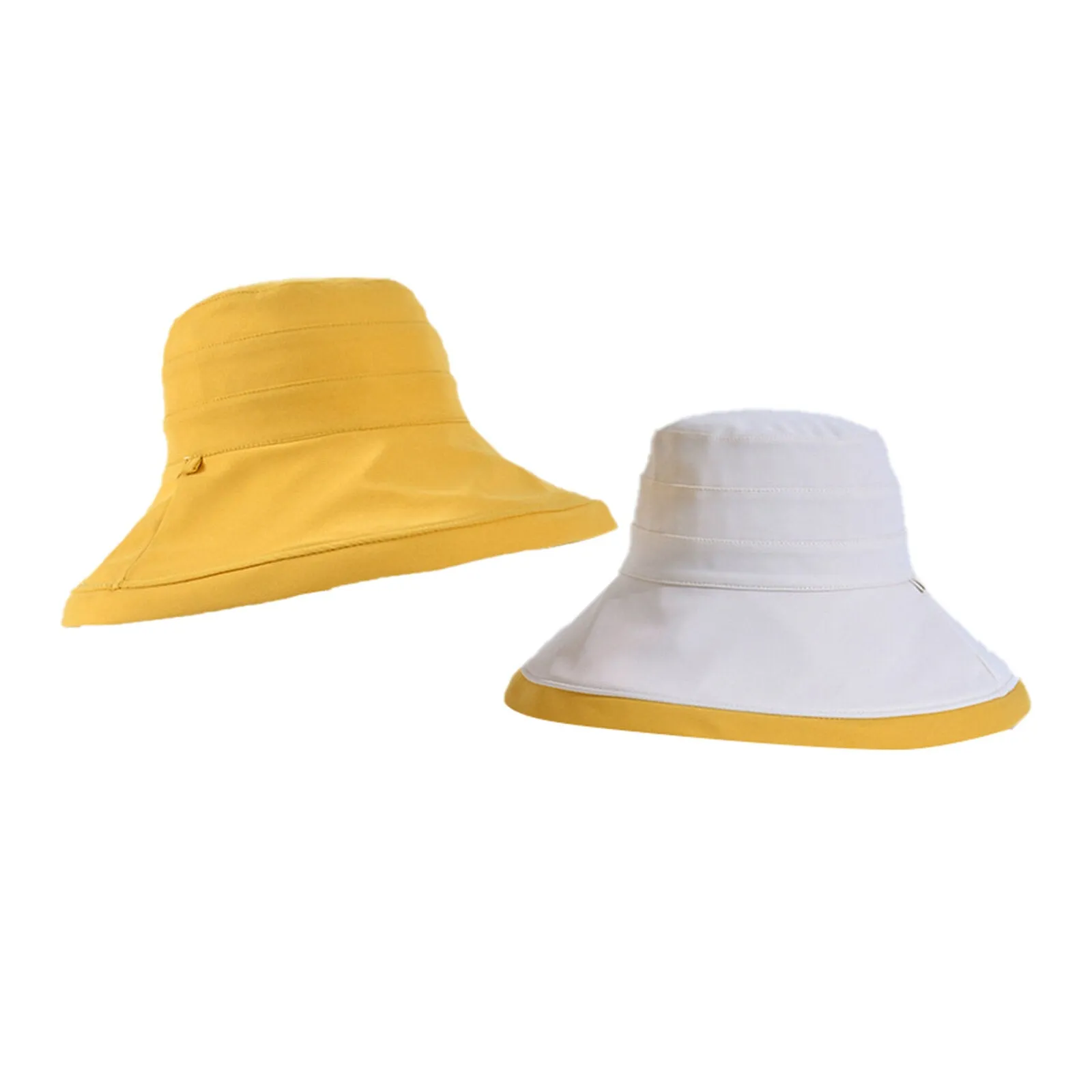 Women Polyester Cloth Casual Outdoor Double-side Back Brim Extended Foldable Sunshade Bucket Hats