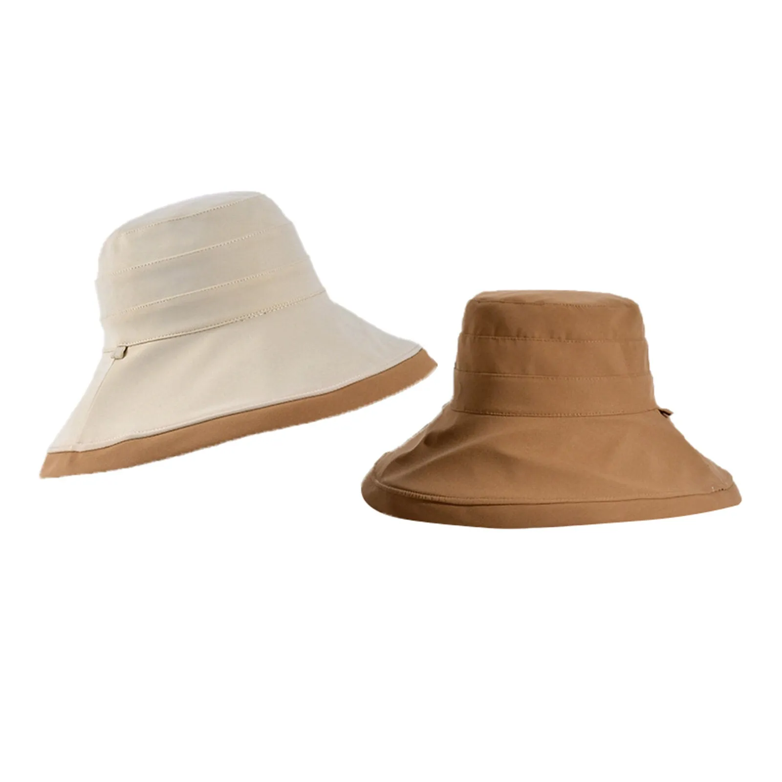 Women Polyester Cloth Casual Outdoor Double-side Back Brim Extended Foldable Sunshade Bucket Hats