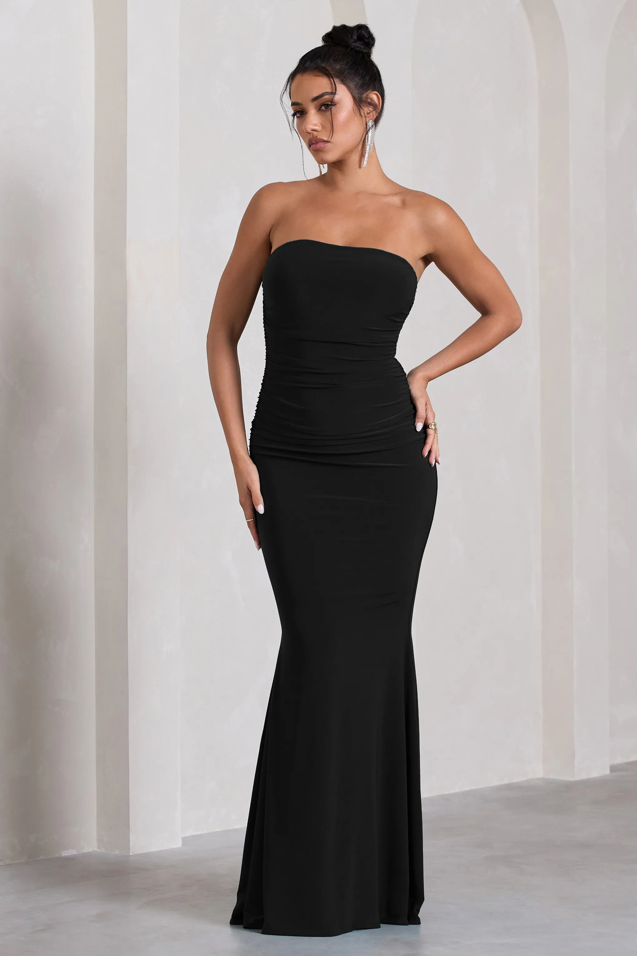 Wren | Black Ruched Bandeau Maxi Dress