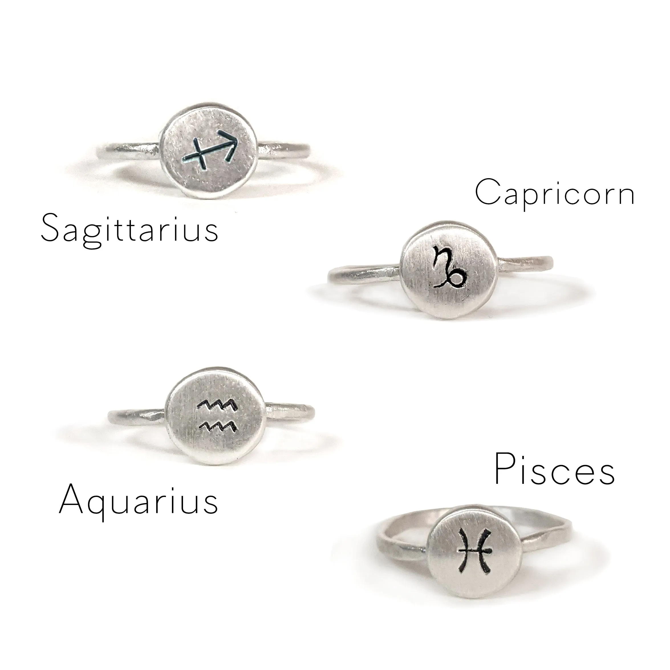 Zodiac Coin Rings in Sterling Silver by Olivia Mary Grace