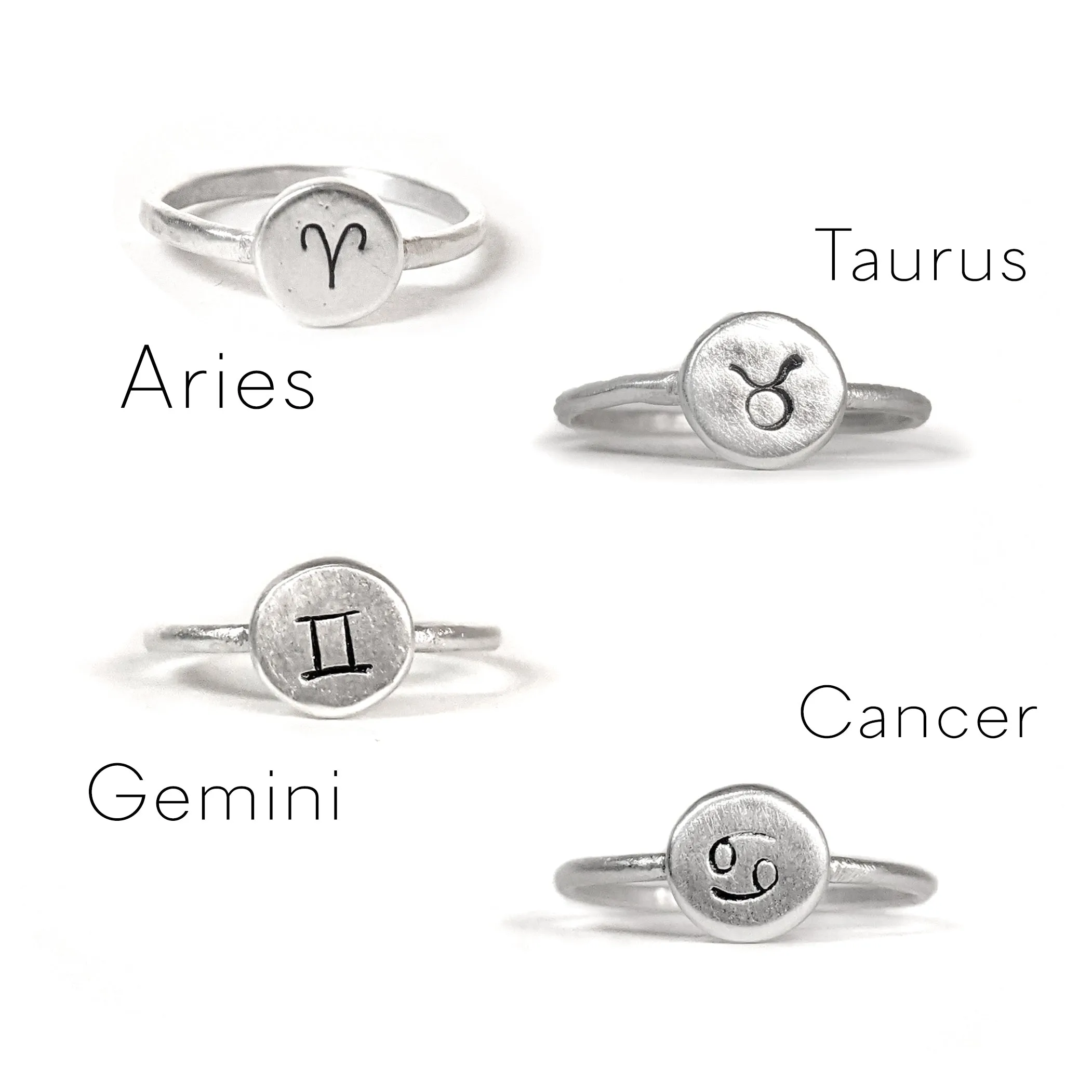 Zodiac Coin Rings in Sterling Silver by Olivia Mary Grace